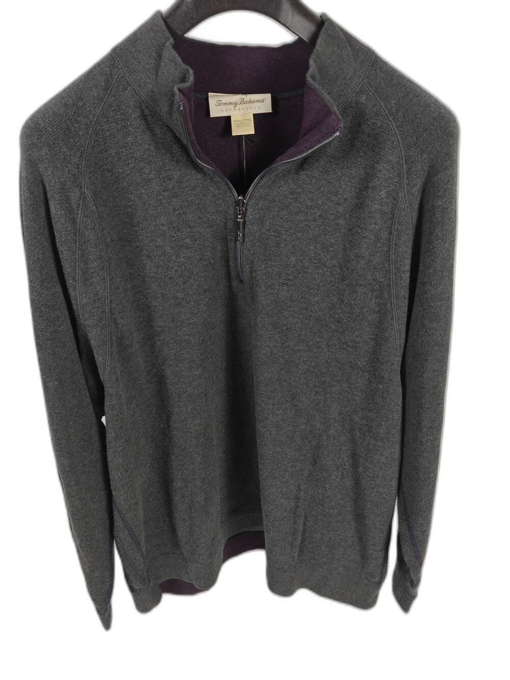 Mens Tommy Bahama Reversible Quarter Zip Sweater Gray Purple 3XL